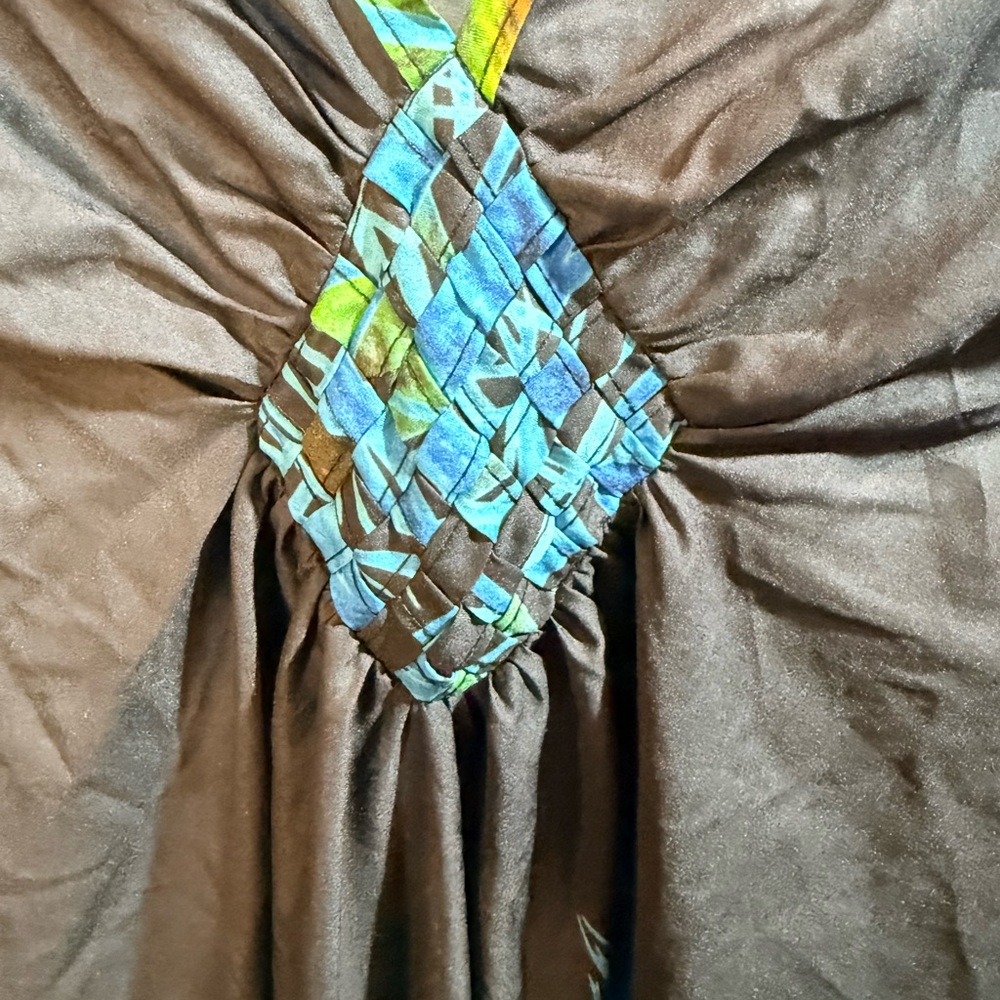⚡️ Peacock Print Kaftan Cover Up Gray Blue Beach Resort Maxi Kimono - Picture 3 of 4